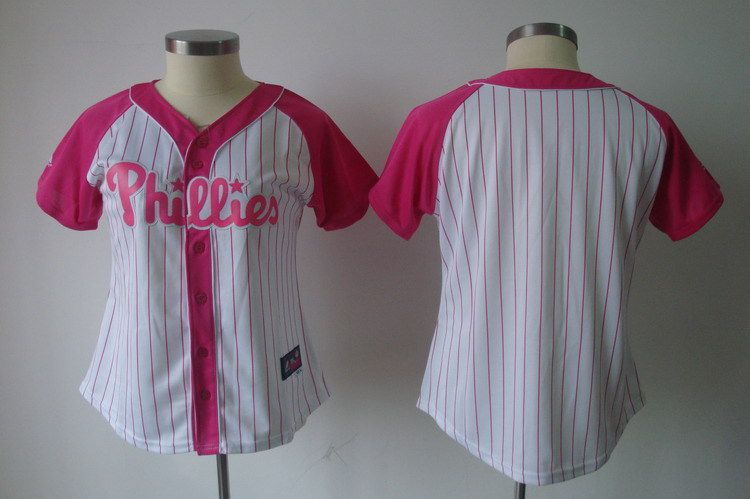 Women 2017 MLB Philadelphia Phillies Blank White Pink Splash Fashion Jersey